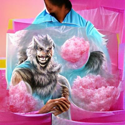 Cheerful Werewolf Portrait with Cotton Candy