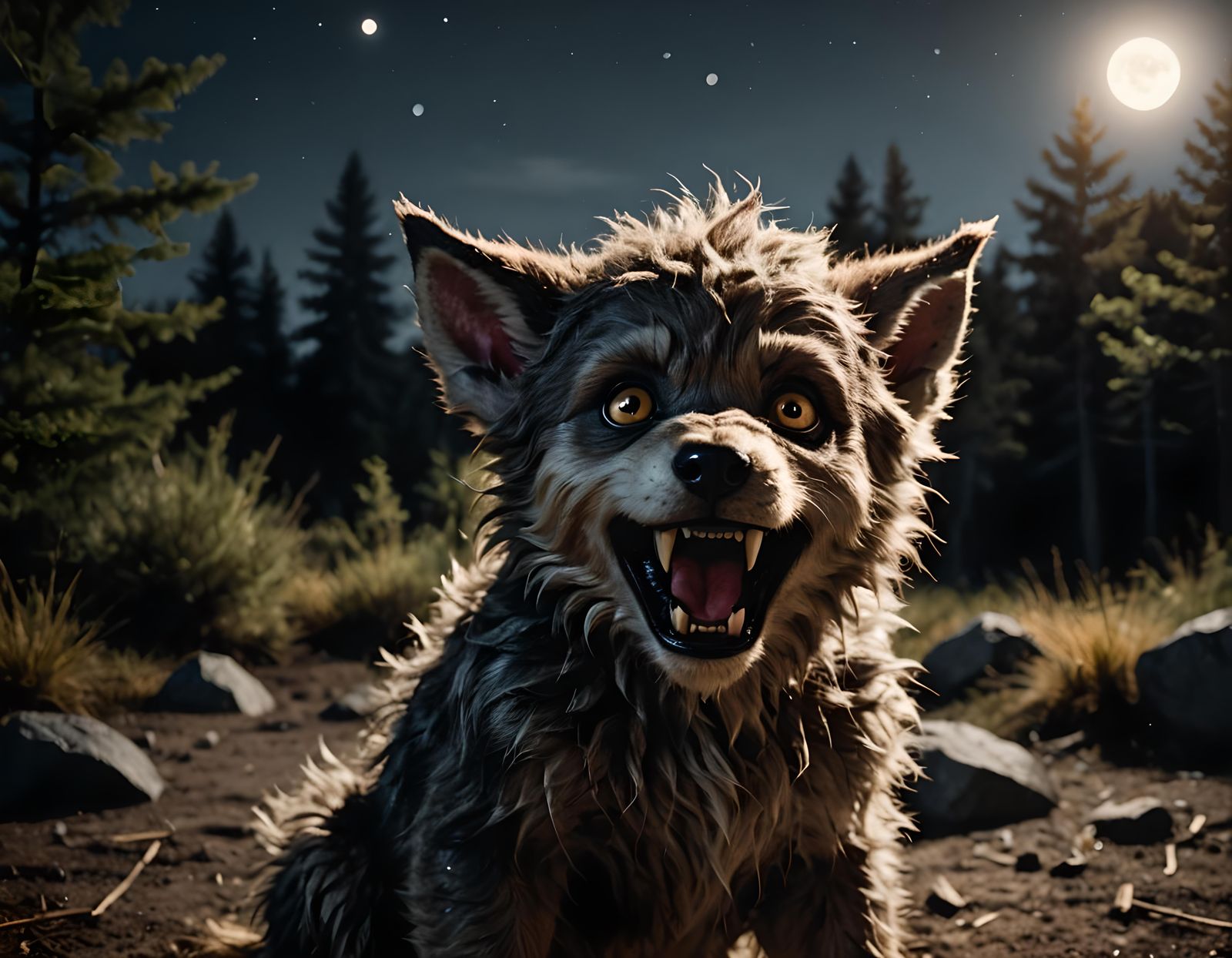 Cute Baby Werewolf Howling at the Moon