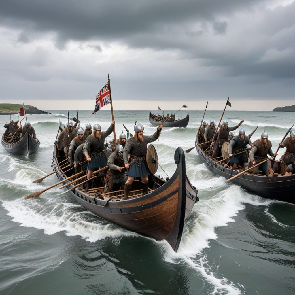 Viking Warship Landing in England with Norse Warriors