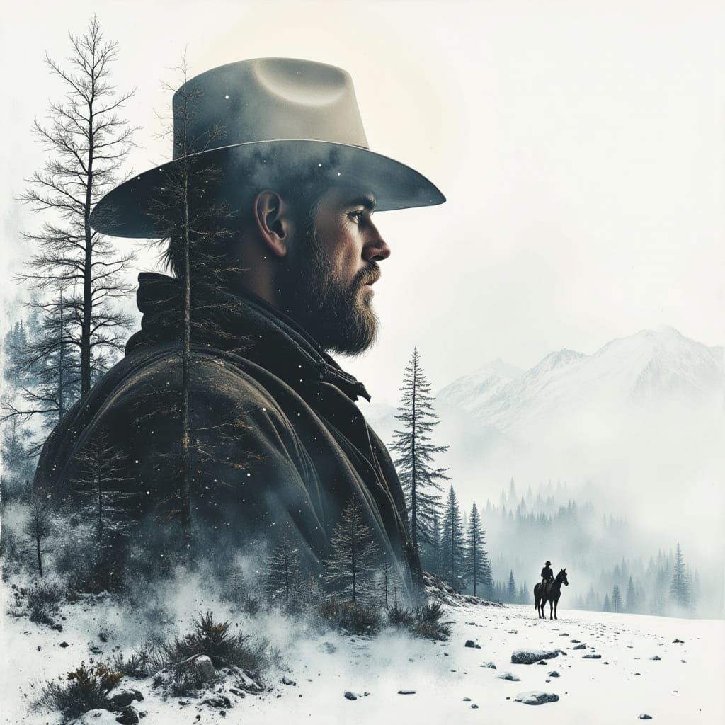 Arthur Morgan Silhouette in Winter Frontier Landscape