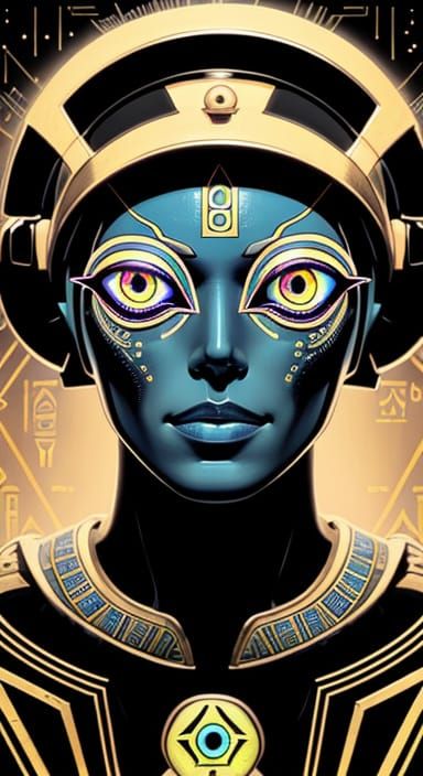 Egyptian Cyborg Portrait with Geometric Patterns