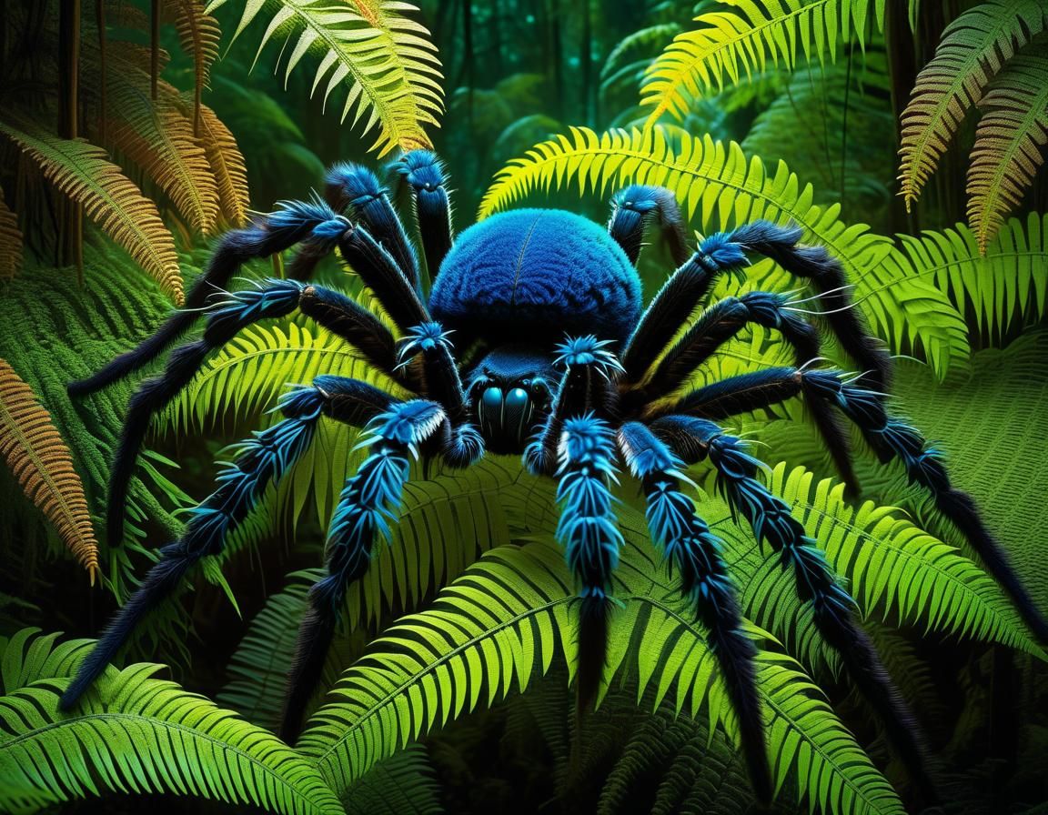 Giant Tarantula Merges with Biomechanical Fern Forest