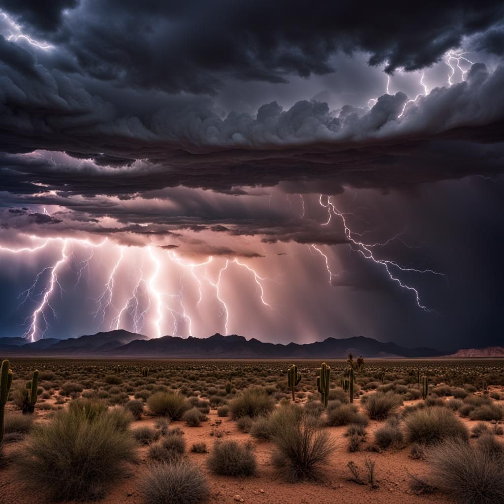 Dramatic Desert Lightning Storm in HDR