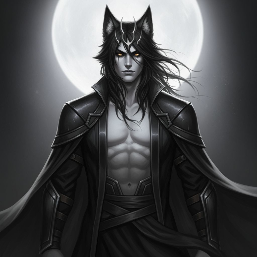 Majestic Lunar Figure with Wolf Ears in Digital Painting Sty...