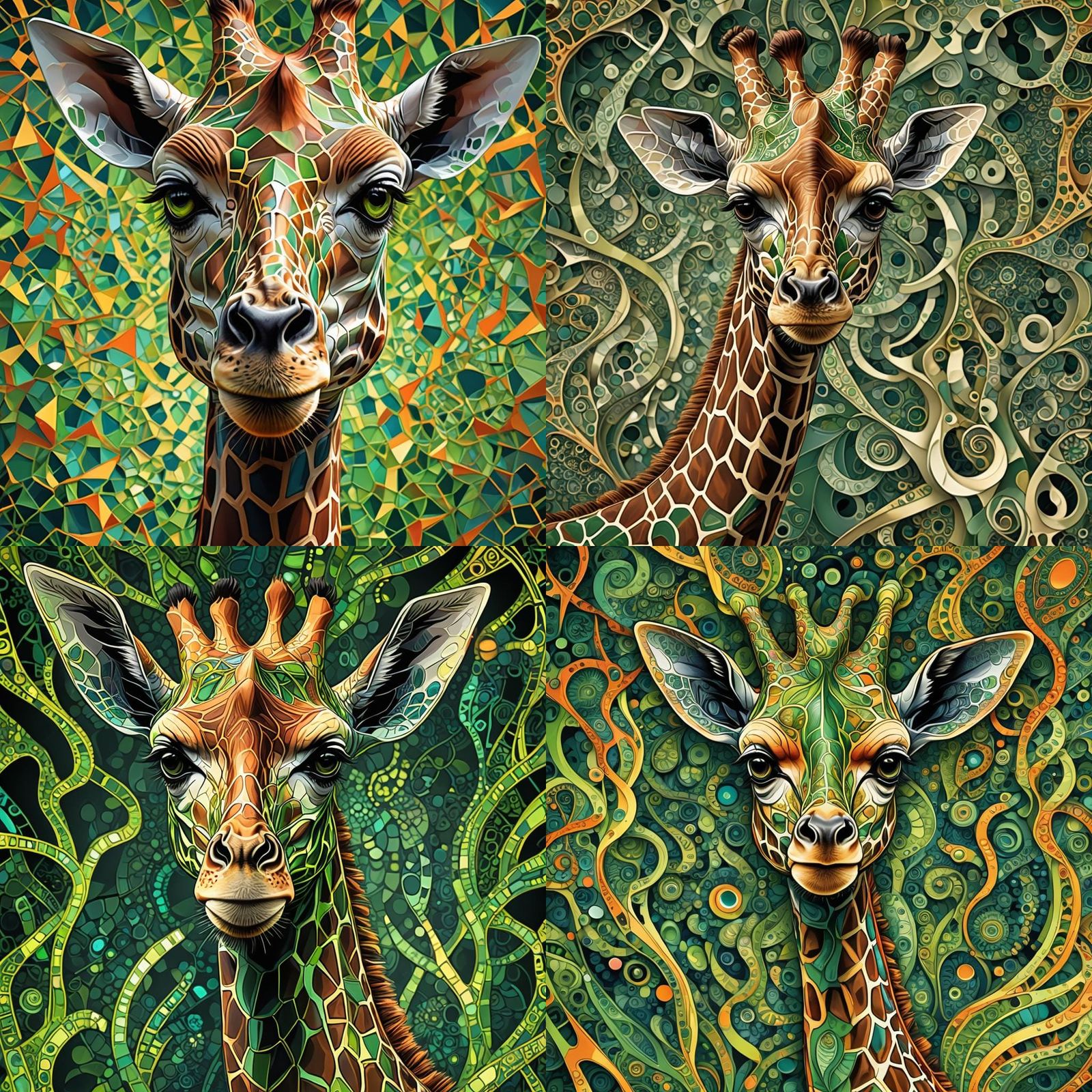 Abstract Giraffe with Green Eyes in Zentangle Style