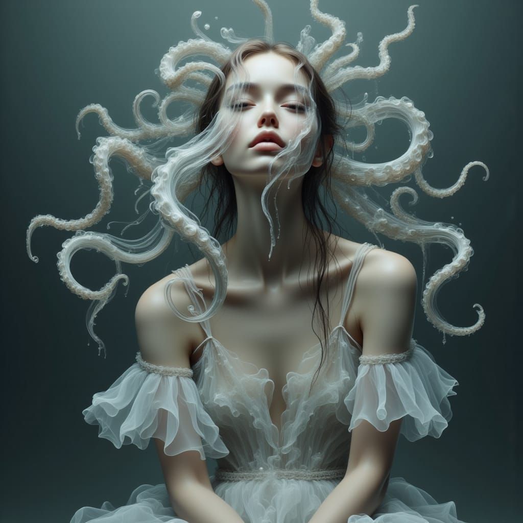 Surreal Woman with Octopus in Ethereal Style