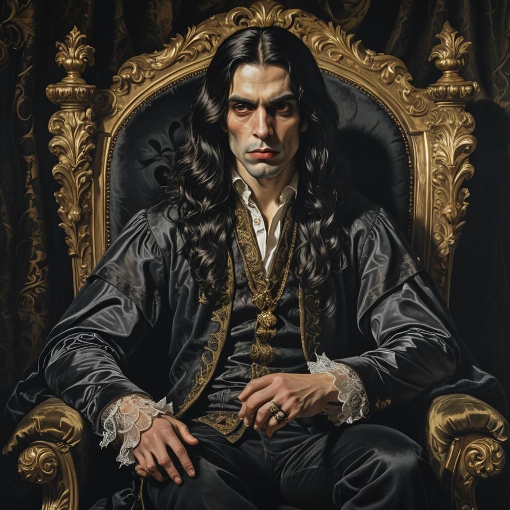 Baroque Vampire Noble with Long Black Hair and Dark Majesty