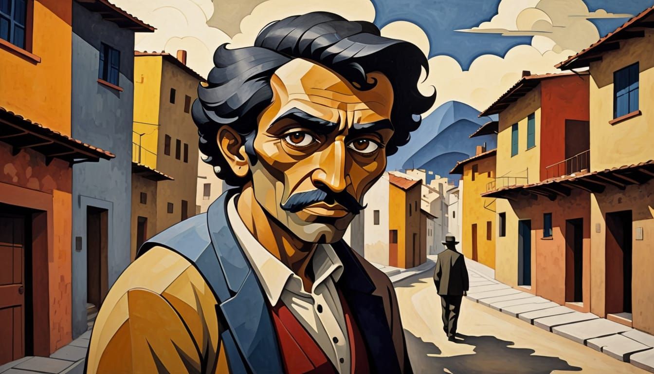 Expressionist Cityscape Portrait in Guayasamin Style