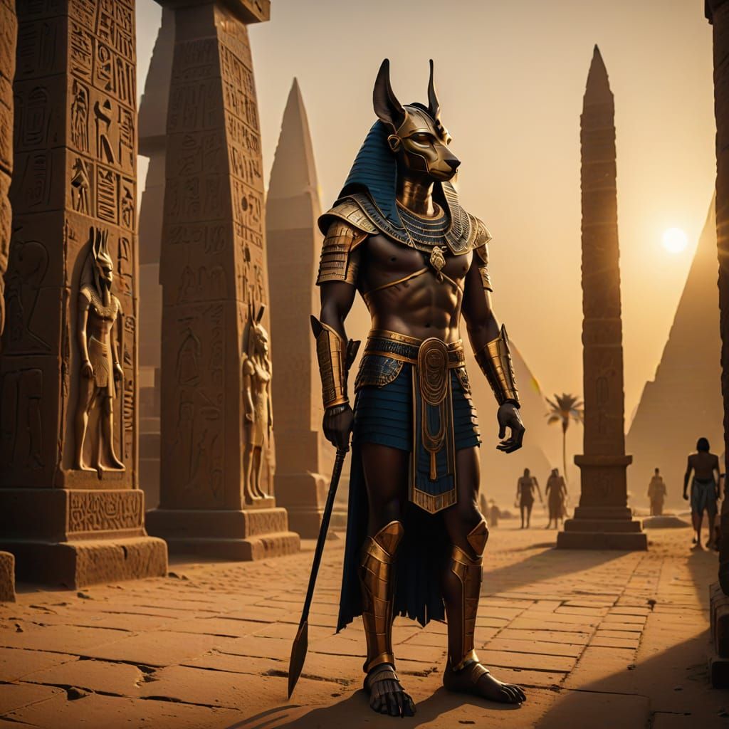 Ancient Egyptian God Anubis in Golden Hour