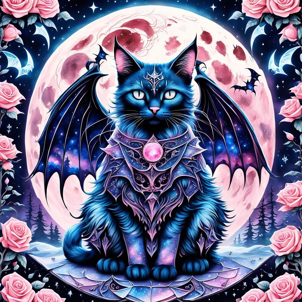 gothic fantasy cat with bat wings
