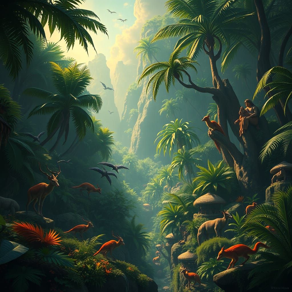 Vibrant Tropical Kingdom in Simon Stalenhag Style