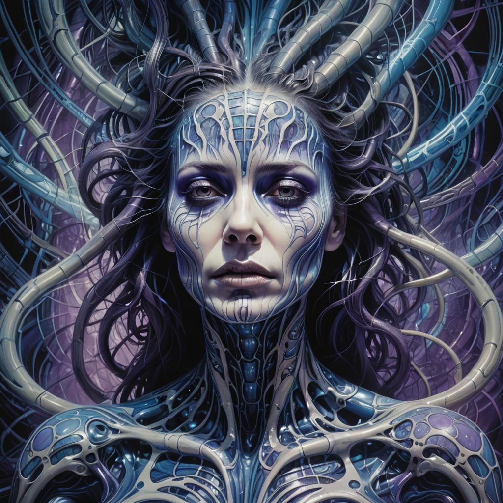 Surreal Agony: Woman in Swirling Abstract Expressionism