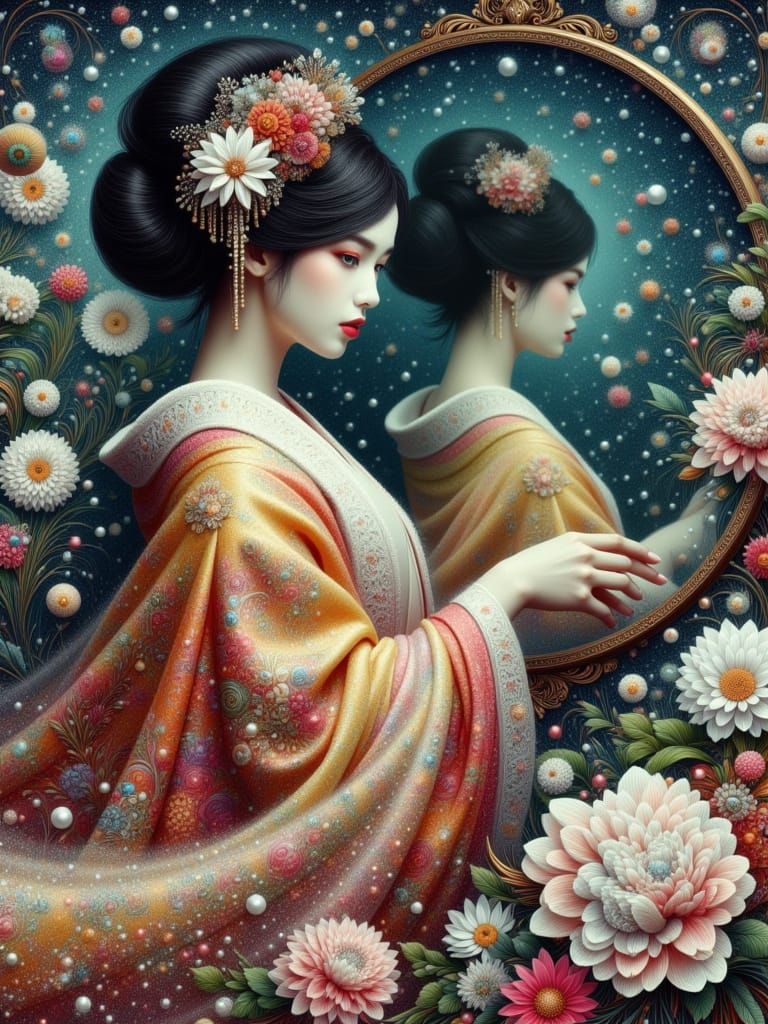 Impasto Painting of Geisha in Dark Fantasy Setting