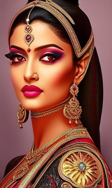 Neon Graffiti Portrait in Alphonse Mucha Style