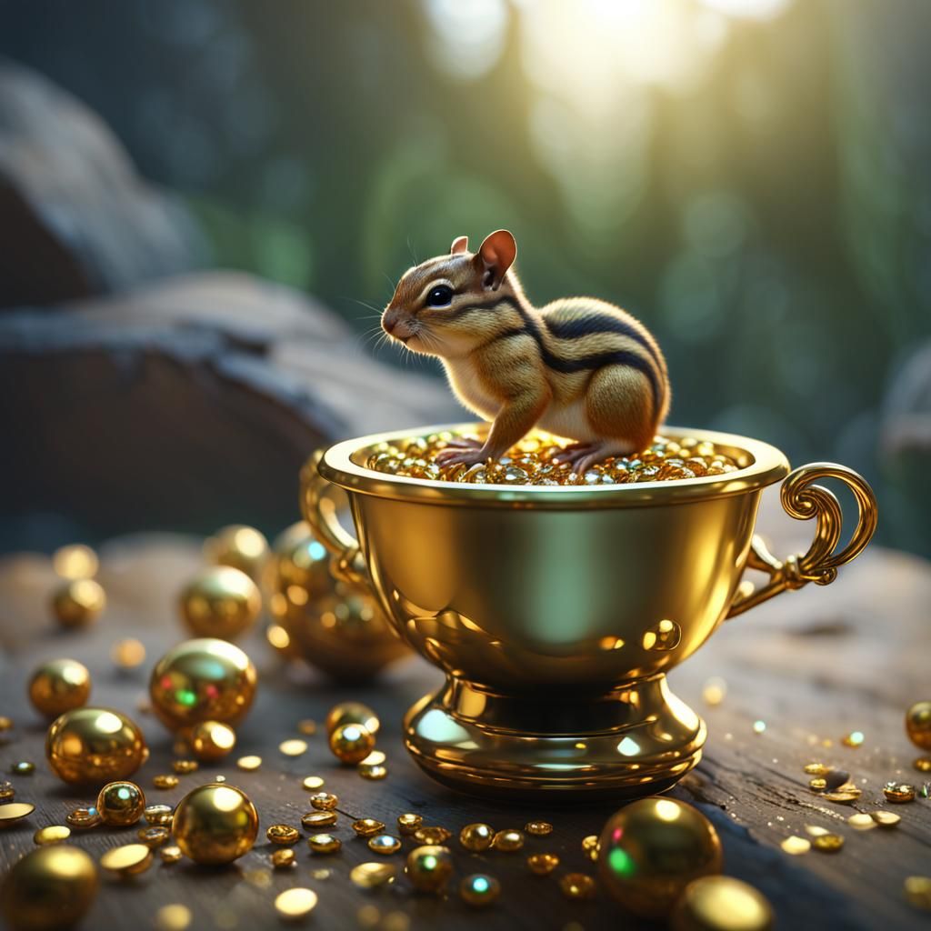 Chipmunk in Jeweled Chalice: Hyper-Realistic Digital Art