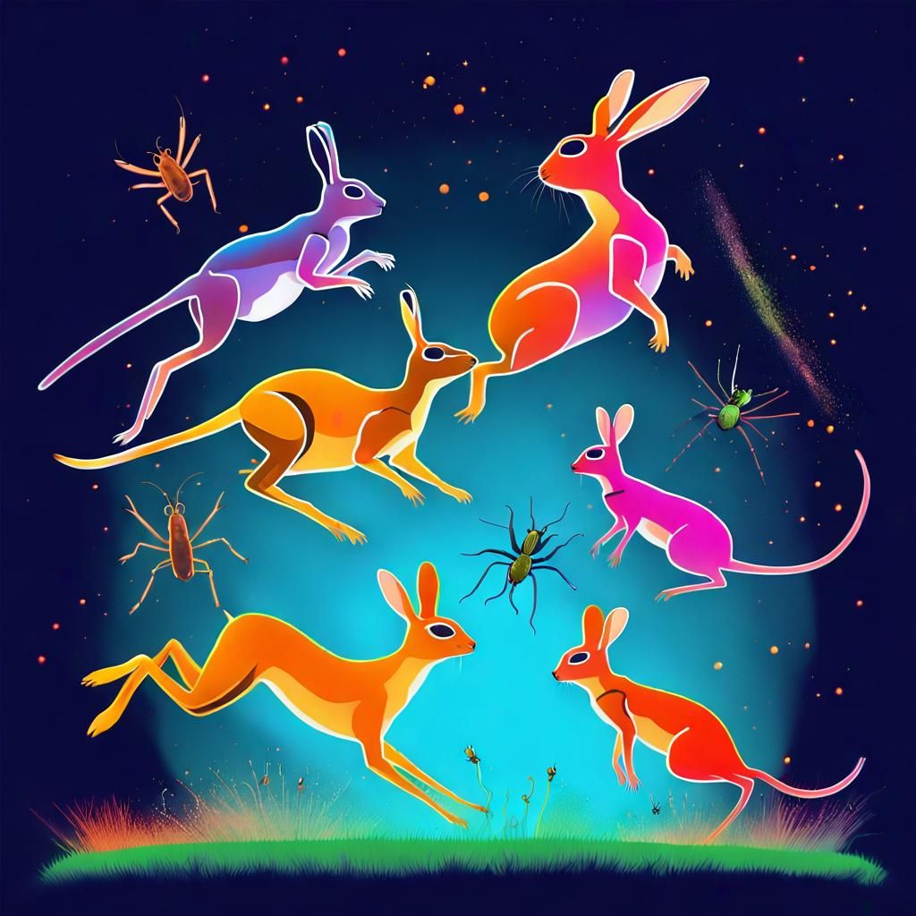 Animals Hopping in Unison: Vivid Expressionist Digital Art