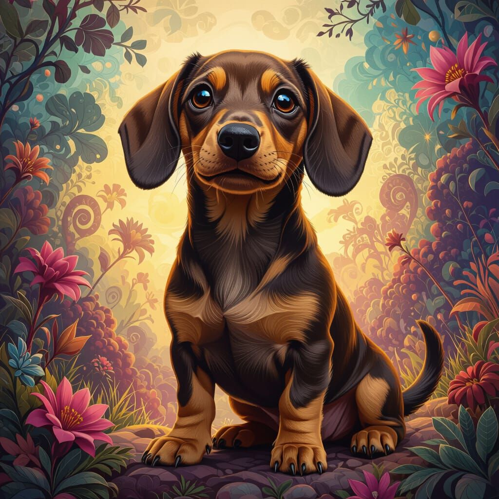 Adorable Sausage Dog in Fantastical Matte Painting Style