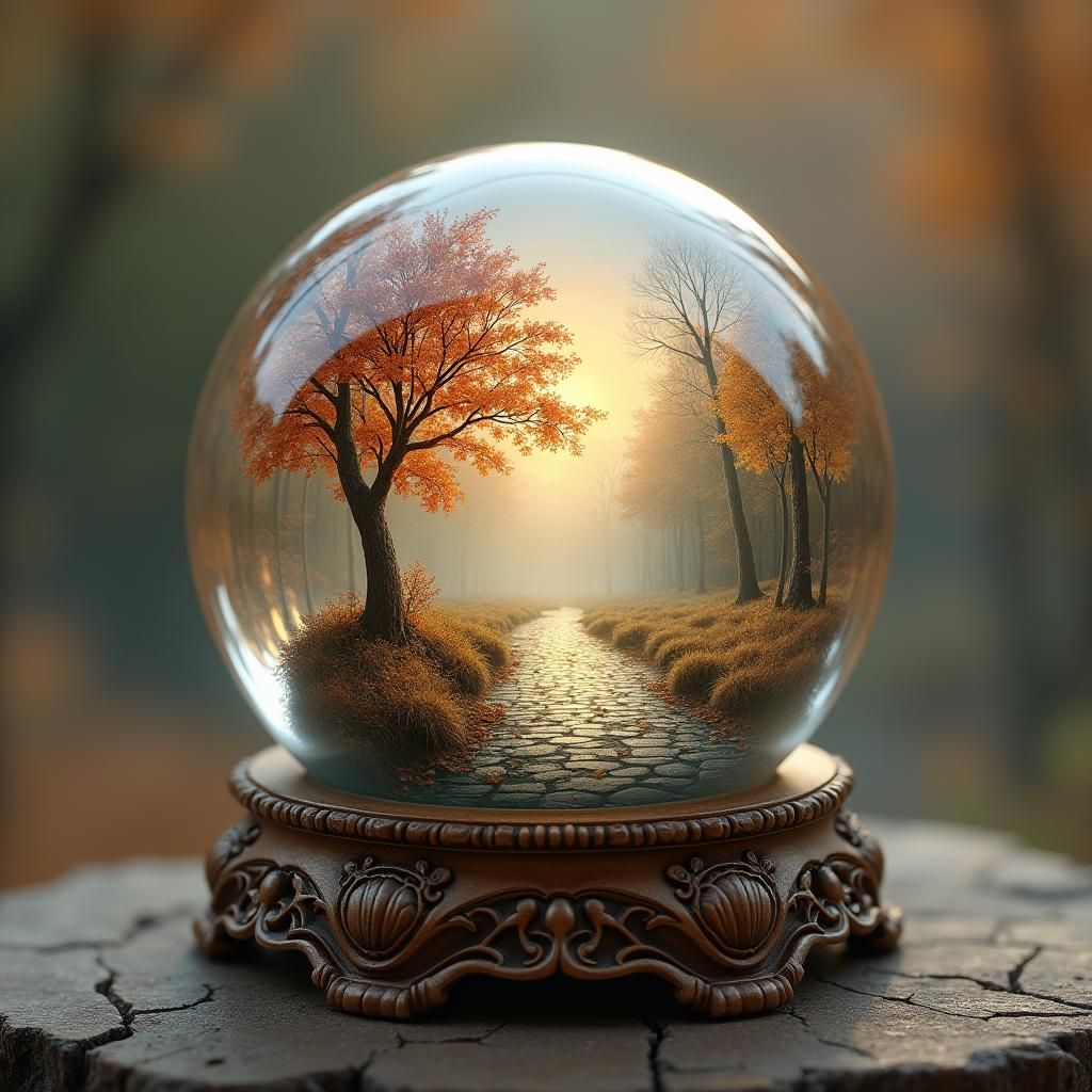 Crystal Sphere Containing Autumnal November Landscape