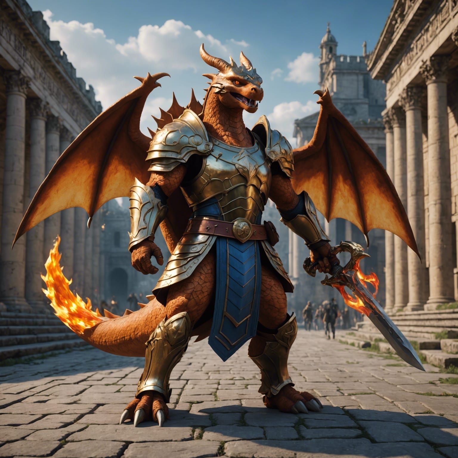 Charizard as Roman Warrior: Detailed Matte Painting