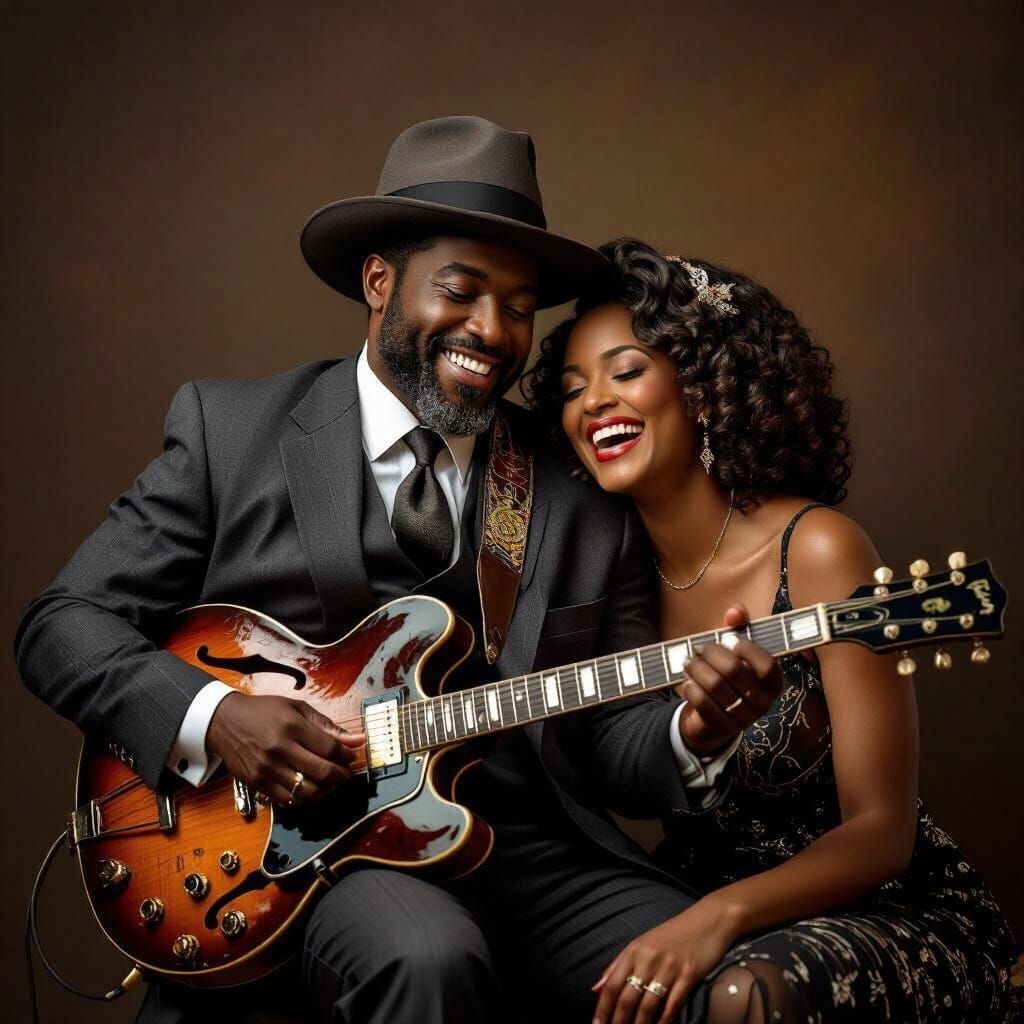 Blues Musician and Wife in Vintage Portrait Style