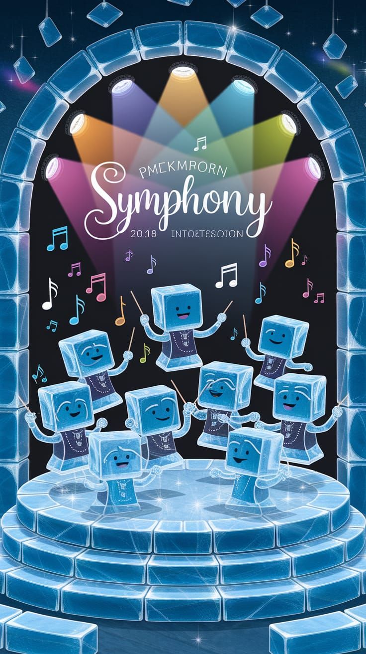 Animated Ice Cubes Symphony in Cartoon Style
