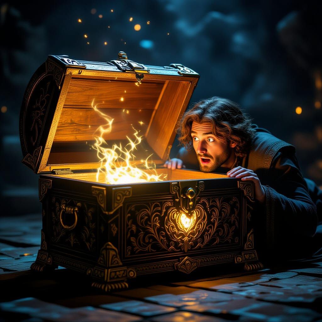 Mysterious Glowing Chest Discovery in Fantasy Style