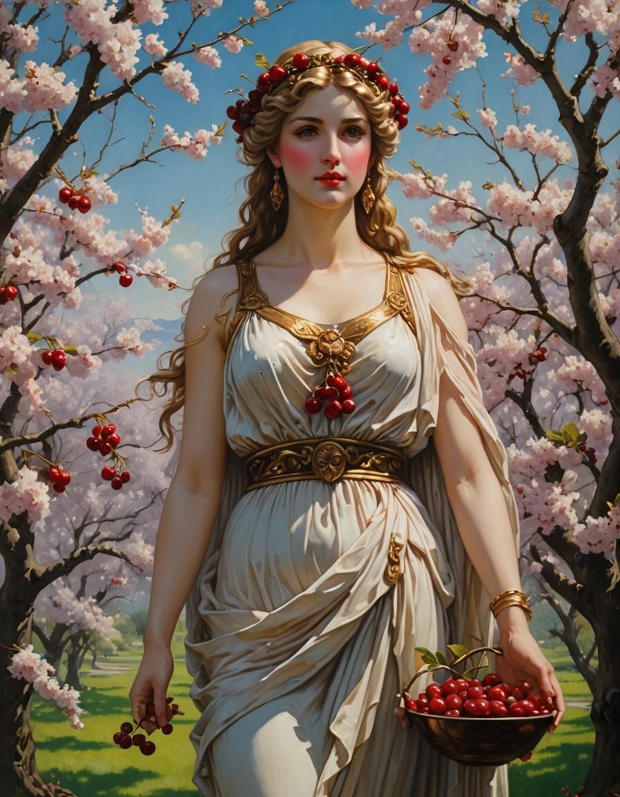 Aphrodite, Goddess of Love, With Cherries