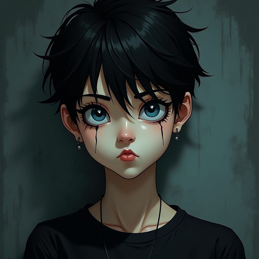 Melancholic Teen Portrait with Eyeliner in Emotive Style