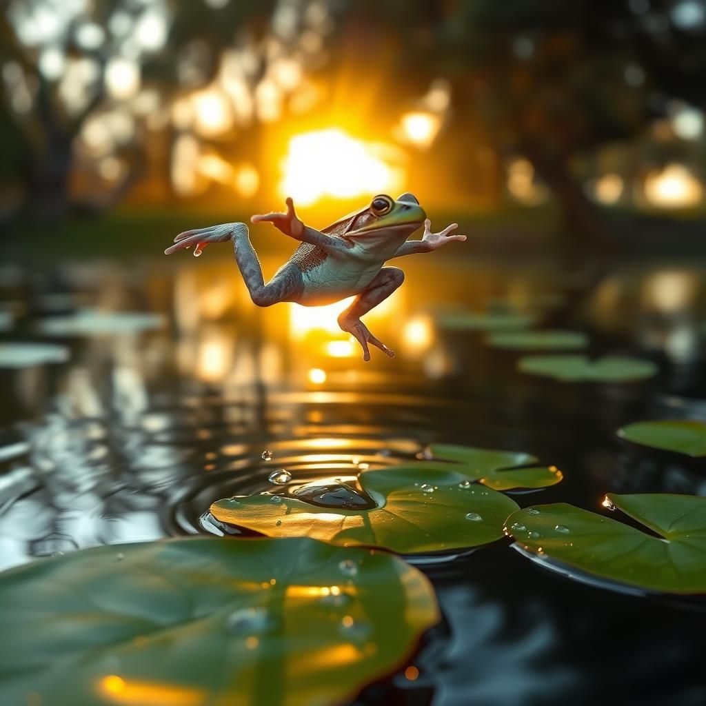 Frog's Leap at Sunset: A Moment of Motion