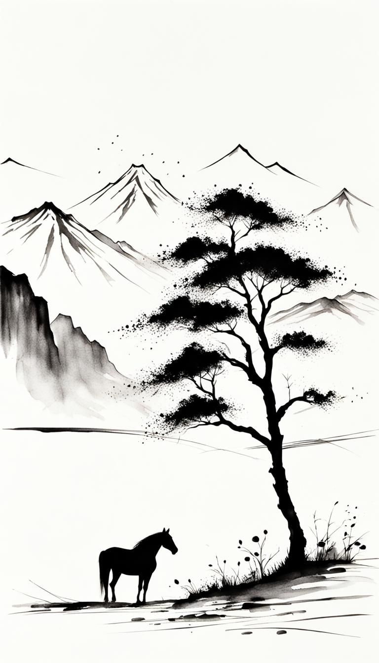 Minimalist Chinese Ink Painting of a Horse