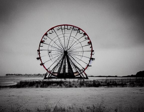 Desolate Ferris Wheel at Sunset: Abandoned Carnival