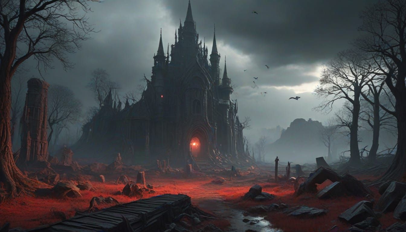 Ethereal Alice Trapped in a Dark Fantasy Landscape