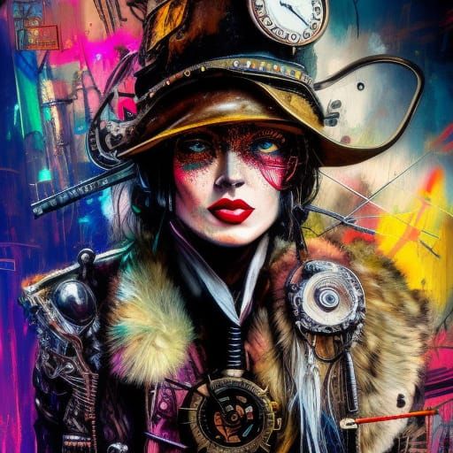 Steampunk Cowgirl Outlaw in Vivid Colors