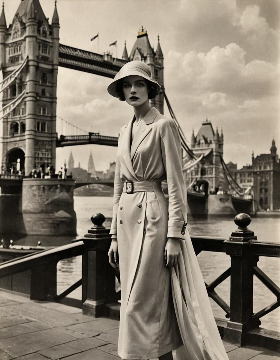 British Model by Tower Bridge: Vintage Vogue Style