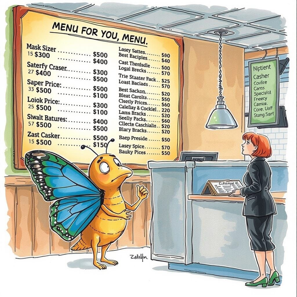 Confused Butterfly Confronts Maximalist Restaurant Menu