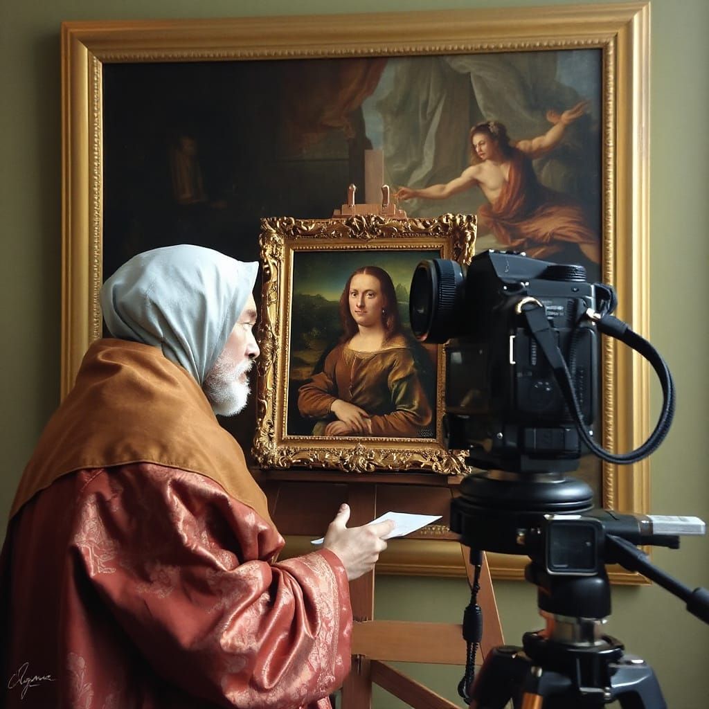 Da Vinci Paints Himself: Surreal Oil Painting