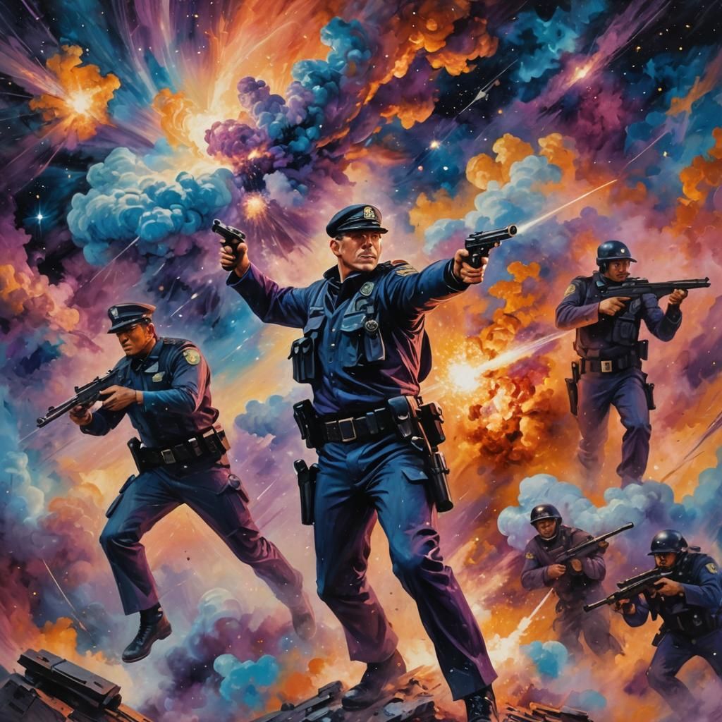 Nebula Gunfight: Policeman in James Bond Style