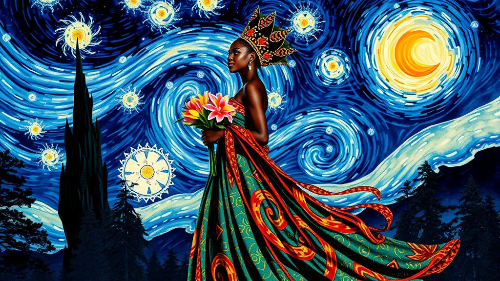 African Queen in Starry Night Sky, as Digital Art