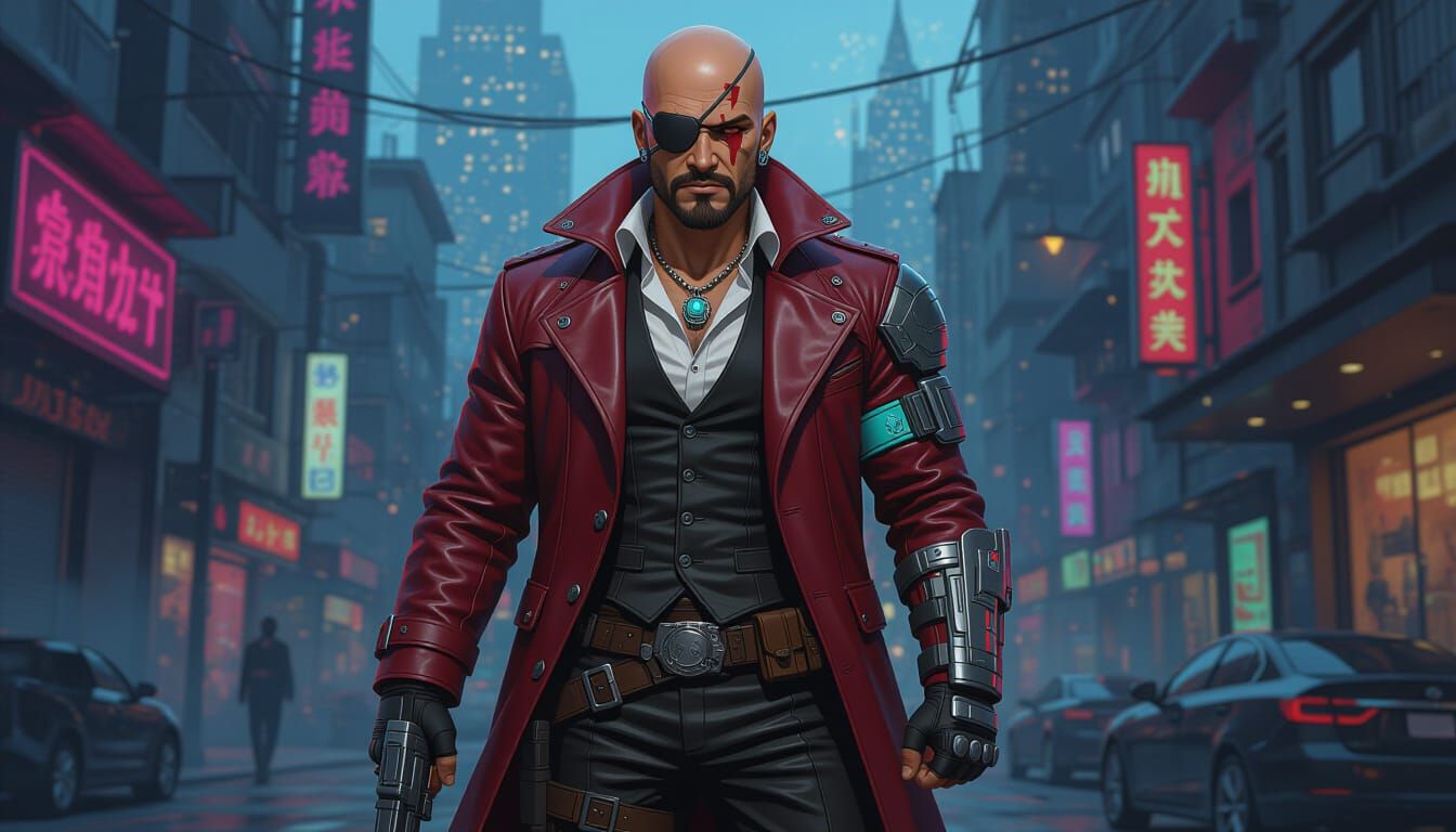 Handsome Mexican Man in Cyberpunk Anime Style