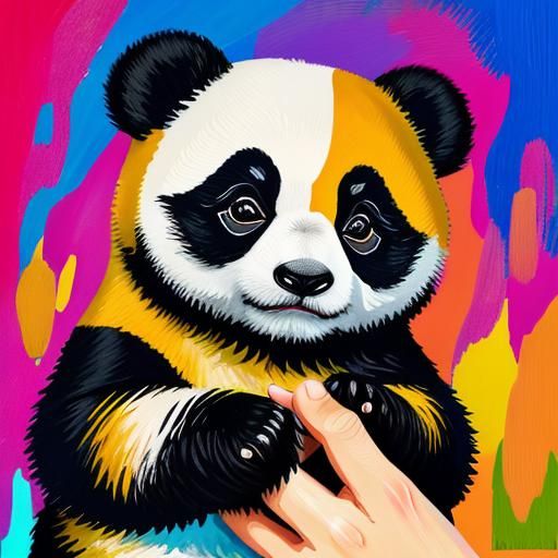 Tiny Panda in Hand: Fauvist Impasto Macro Photo