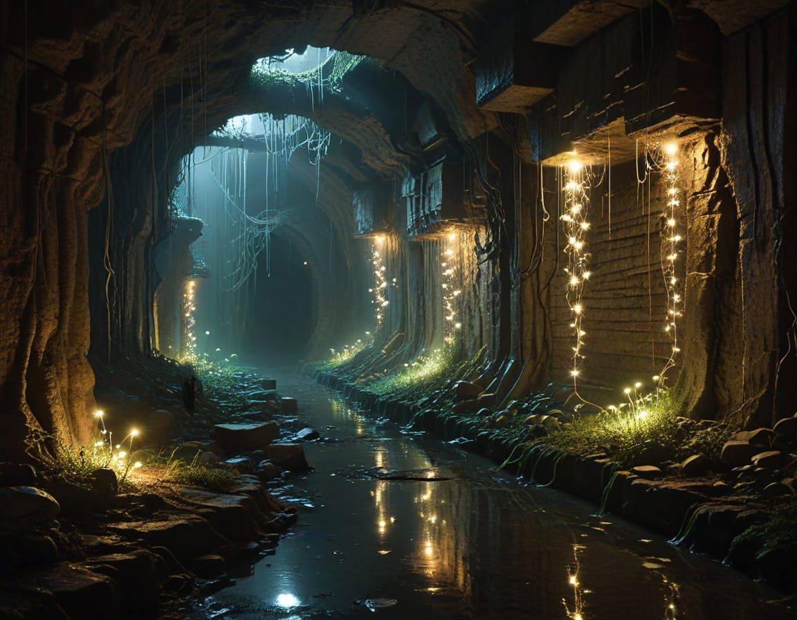 Dystopian Metropolis Unveiled in Glimmering Tendrils of Ligh...