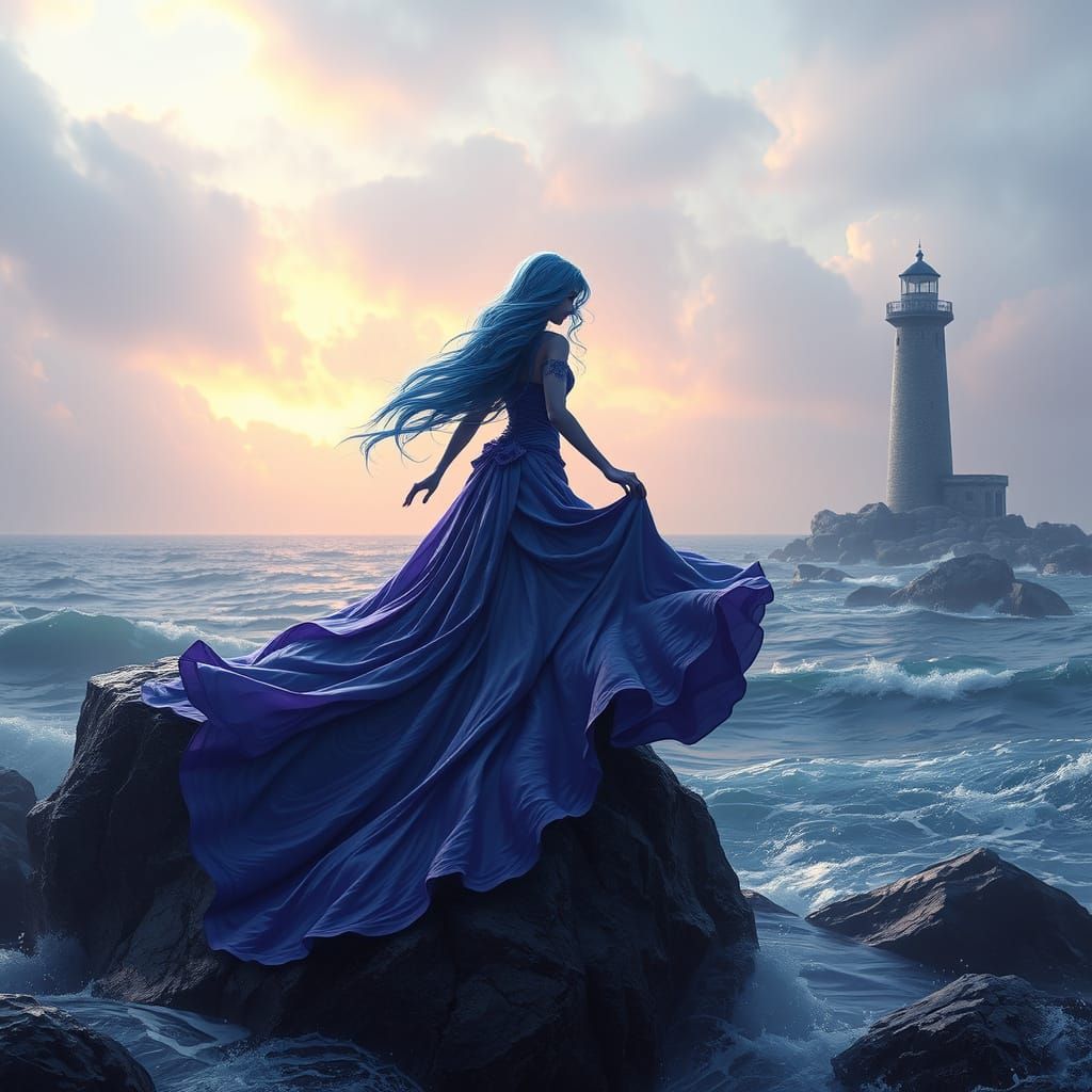 Siren in Dark Fantasy by the Lighthouse