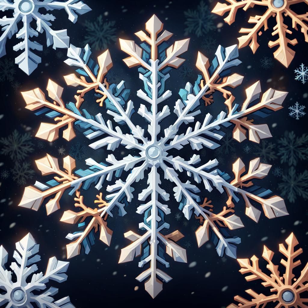 Detailed Symmetrical Snowflakes in Anime Art Style