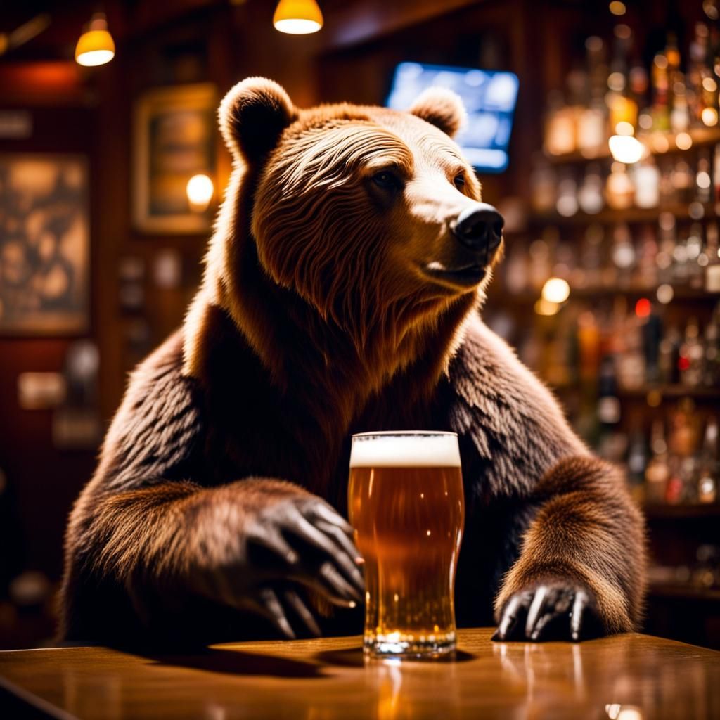 Grizzly Bear Orders Beer in Old West Bar
