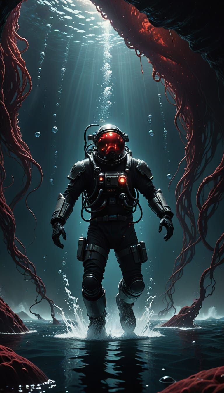 Sci-Fi Diver Pulled into Abyss by Eels Near Atlantis