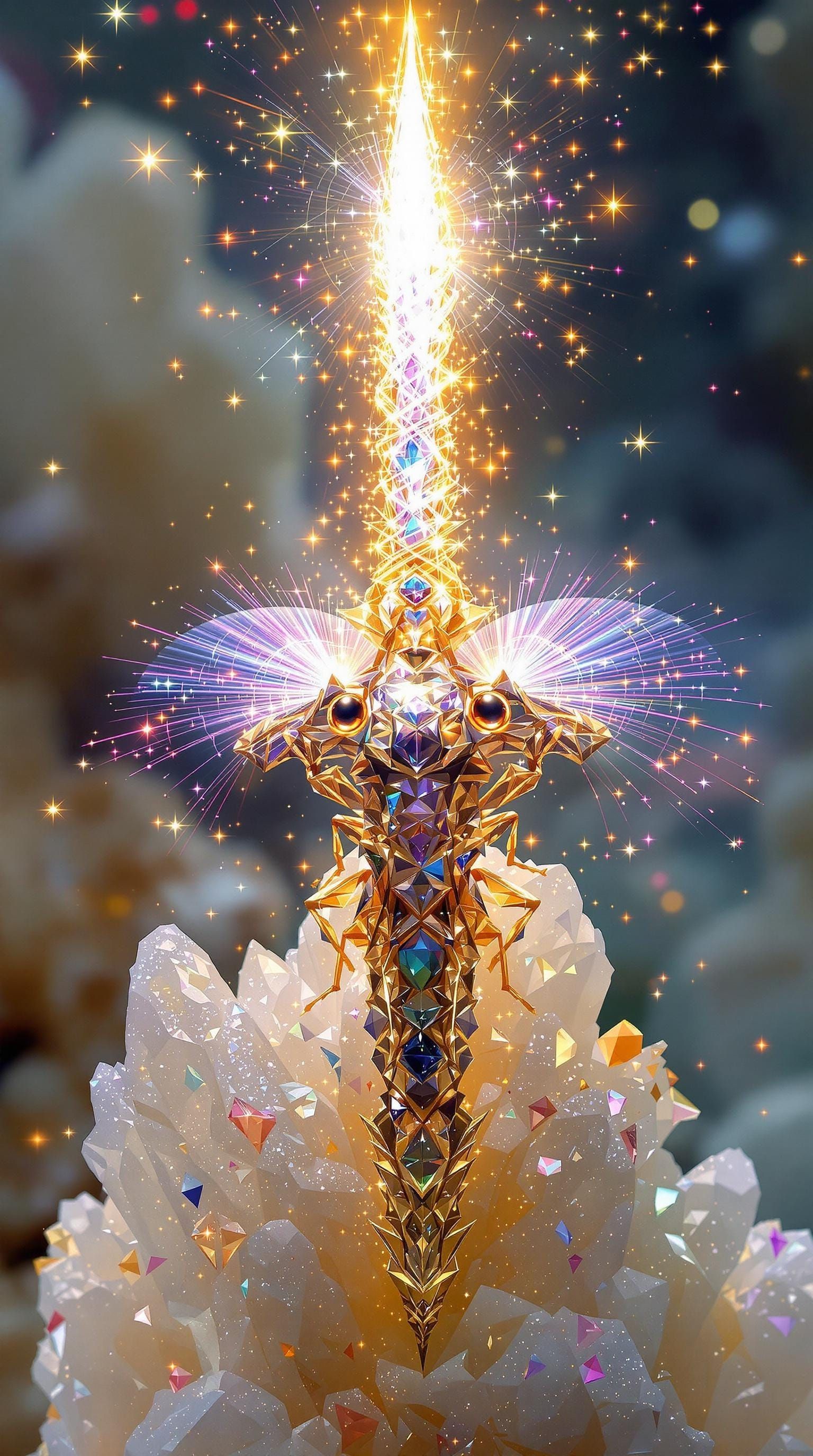 Crystal Grasshopper Wields Electron Sword in Cosmic Landscap...