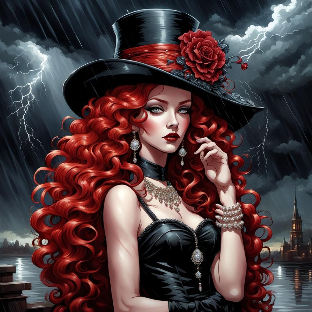 Gothic Lady with Red Hair in Surreal Art