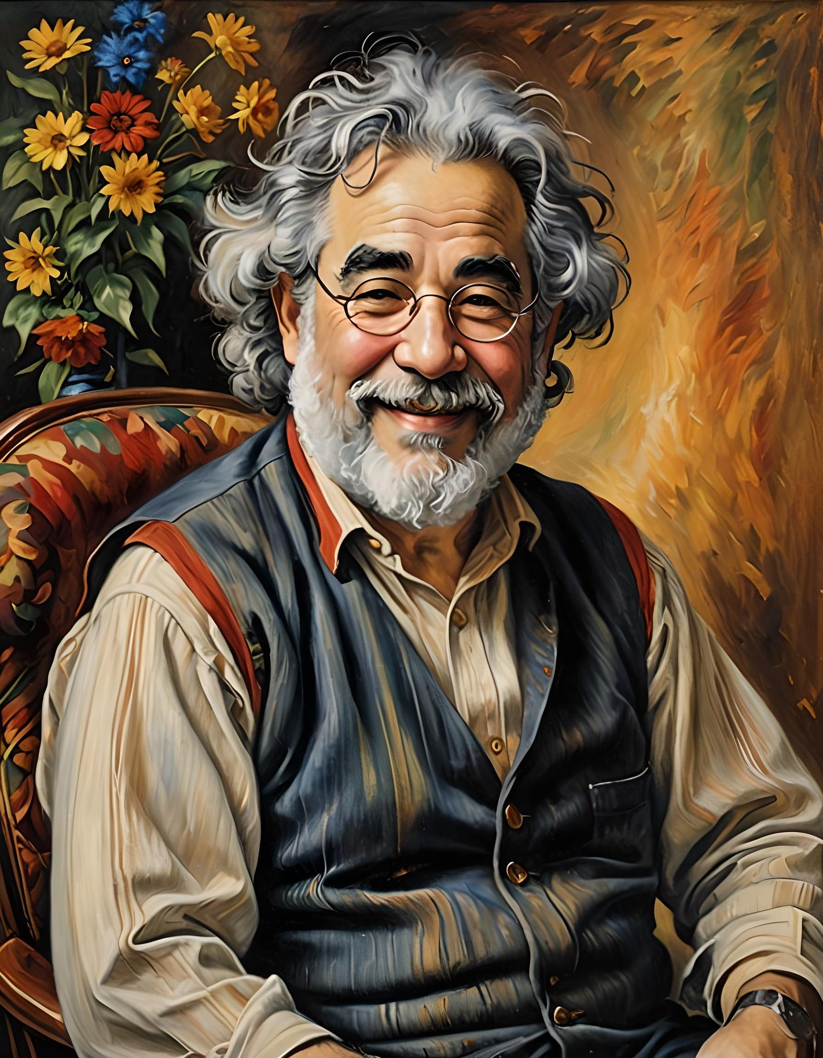 Jerry Garcia Portrait in Impressionist Oil Painting Style