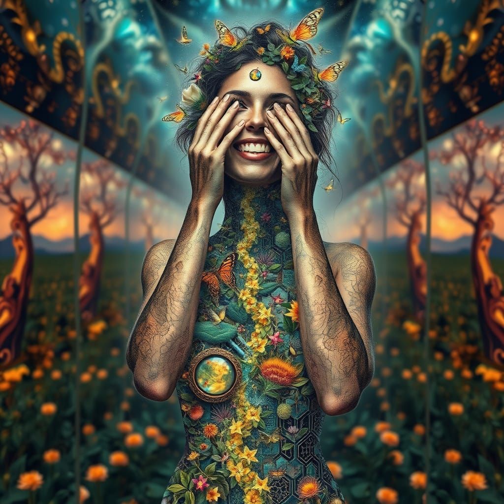 Bio-Art Collage: Woman as Interconnected Ecosystem