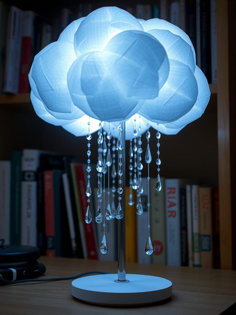 Cloud Desk Lamp with Crystal Rain: Cinematic Lighting